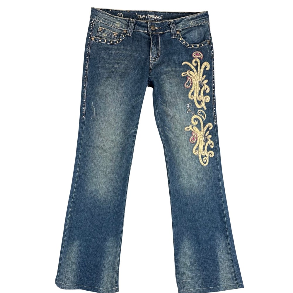 Trinity Ranch Montana West Womens Embroidered Bootcut Jeans Blue Studded Size 13